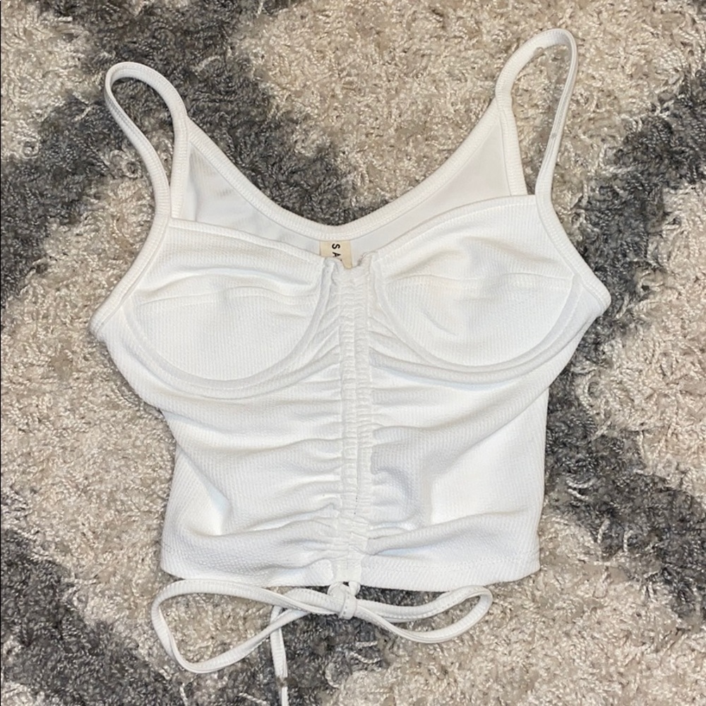 White drawstring ruched crop top